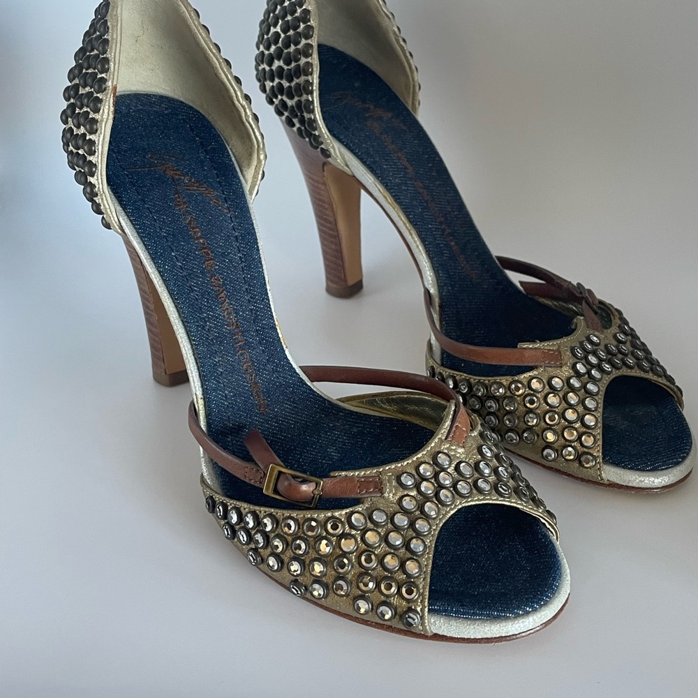 Giuseppe Zanotti Gold and Brown Studded Heels